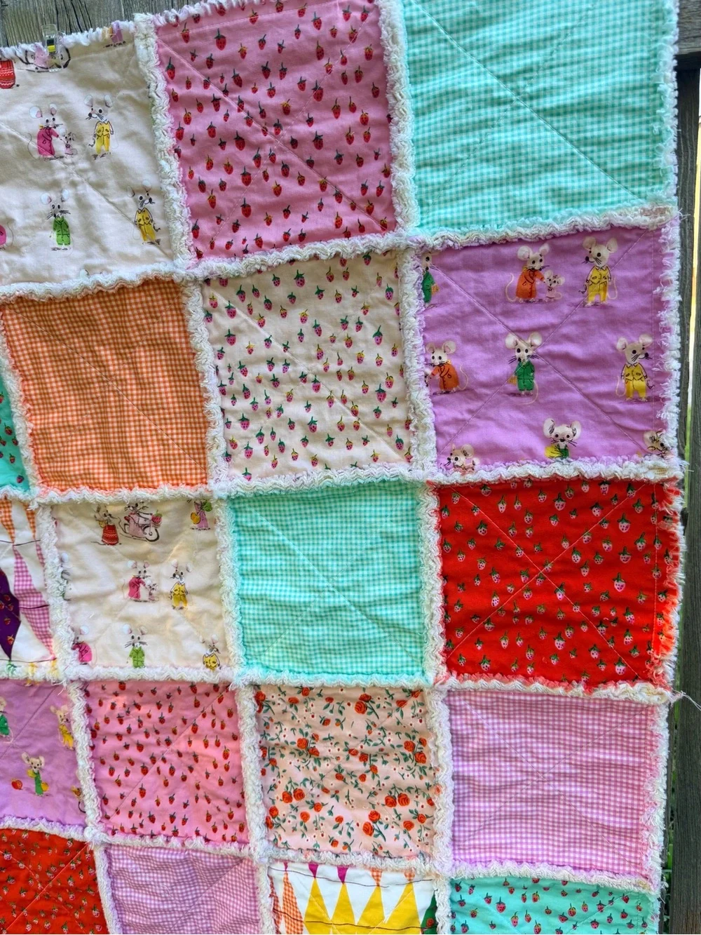 Handmade Baby Rag Quilt: Heather Ross Trixie Mice Baby Blanket